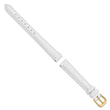 DeBeer 12mm White Smooth Leather with Gold-tone Buckle 6.75 inch Watch Band