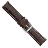 DeBeer 22mm Brown Crocodile Grain Chronograph Leather with White Stitching and Silver-tone Buckle 7.5 inch Watch Band
