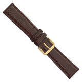DeBeer 20mm Dark Brown Lizard Grain Leather with Gold-tone Buckle 7.5 inch Watch Band