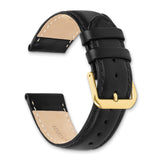 DeBeer 10mm Black Leather with Gold-tone Buckle 6.75 inch Watch Band