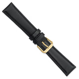 DeBeer 19mm Black Leather with Gold-tone Buckle 7.5 inch Watch Band