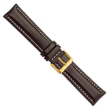 DeBeer 22mm Long Dark Brown Oil-tanned Leather with White Stitching and Gold-tone Buckle 8.25 inch Watch Band