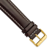 DeBeer 22mm Long Dark Brown Oil-tanned Leather with White Stitching and Gold-tone Buckle 8.25 inch Watch Band