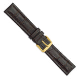DeBeer 20mm Dark Brown Matte Alligator Grain Leather with Gold-tone Buckle 7.5 inch Watch Band