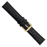 DeBeer 19mm Black Alligator Grain Leather with Gold-tone Buckle 7.5 inch Watch Band
