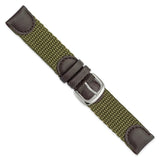 DeBeer 18mm Olive Army Style Nylon and Brown Leather with Stainless Steel Buckle 7.75 inch Watch Band