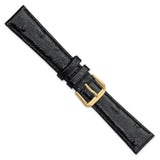 DeBeer 19mm Black Ostrich Grain Leather with Gold-tone Buckle 7.5 inch Watch Band