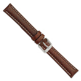 DeBeer 16mm Dark Brown Sport Leather with White Stitching and Silver-tone Buckle 7.5 inch Watch Band