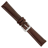 DeBeer 19mm Dark Brown Sport Leather with White Stitching and Silver-tone Buckle 7.5 inch Watch Band