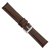 DeBeer 22mm Long Dark Brown Leather with White Stitching and Silver-tone Buckle 8.5 inch Watch Band