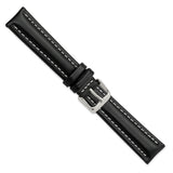 DeBeer 18mm Black Oil-tanned Leather with White Stitching and Silver-tone Buckle 7.5 inch Watch Band