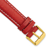 DeBeer 18mm Red Sport Leather with White Stitching and Gold-tone Buckle 7.5 inch Watch Band