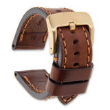 Gilden 24mm Brown Thick and Heavy Sport Calfskin Leather with Brown Stitching and Yellow IP-plated Stainless Steel Buckle 8.1 inch Watch Band