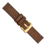 Gilden 24mm Brown Thick and Heavy Sport Calfskin Leather with Brown Stitching and Yellow IP-plated Stainless Steel Buckle 8.1 inch Watch Band
