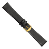 DeBeer 20mm Black Long Smooth Flat Leather with Gold-tone Buckle 8.5 inch Watch Band