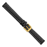 DeBeer 14mm Black Sport Leather with White Stitching and Gold-tone Buckle 6.75 inch Watch Band