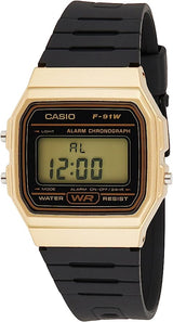 Casio F91WM-9A Men's Data Bank Quartz Watch with Resin Strap, Gold/Black