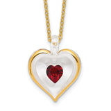 Glass Baron 22K Accent Gilding Gold-trim Glass with Red January Birthstone Crystal Heart 18 inch Gold-tone Necklace