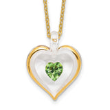 Glass Baron 22K Accent Gilding Gold-trim Glass with Green August Birthstone Crystal Heart 18 inch Gold-tone Necklace