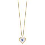 Glass Baron 22K Accent Gilding Gold-trim Glass with Blue September Birthstone Crystal Heart 18 inch Gold-tone Necklace