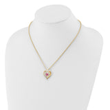 Glass Baron 22K Accent Gilding Gold-trim Glass with Pink October Birthstone Crystal Heart 18 inch Gold-tone Necklace