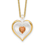 Glass Baron 22K Accent Gilding Gold-trim Glass with Golden Brown November Birthstone Crystal Heart 18 inch Gold-tone Necklace