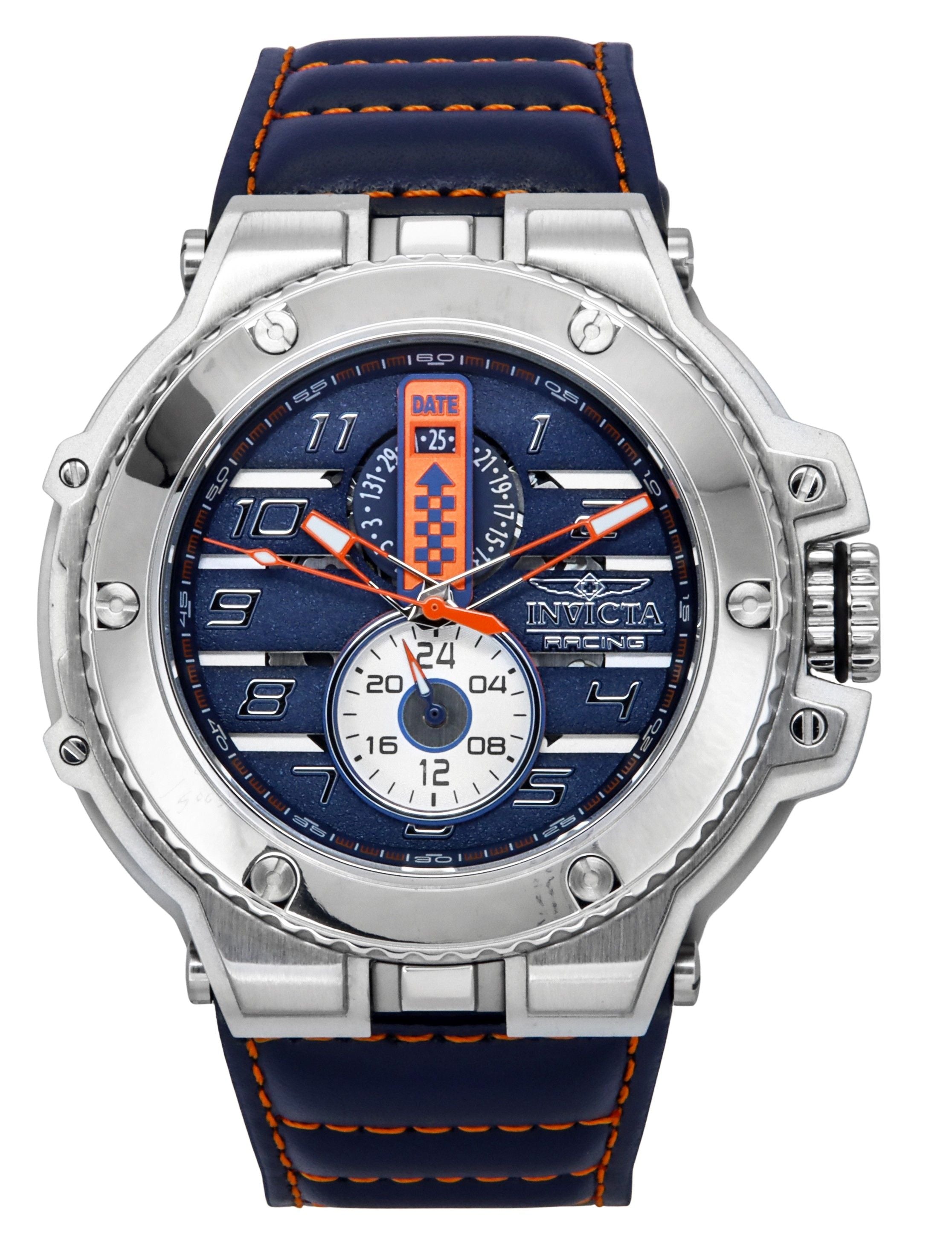 Invicta Racing Downforce GMT Leather Strap Blue Dial Quartz 47378