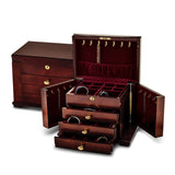 Luxury Giftware by Jere Matte Cherry Finish Poplar Veneer 3-drawer w/Swing-out Sides Locking Wooden Jewelry Chest