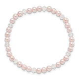 Childrens 4mm Pink Imitation Shell Pearl and Faceted Clear Crystal 45mm Stretch Bracelet