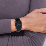 Charles-Hubert Black IP-plated Stainless Steel Black Dial with Day and Date Leather Band Watch