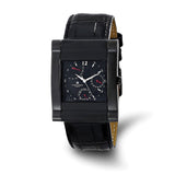 Charles-Hubert Black IP-plated Stainless Steel Black Dial with Day and Date Leather Band Watch