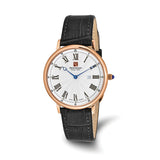 Steinhausen Altdorf Rose IP-plated Stainless Steel White Flinque Dial with Black Leather Quick Release Band Watch