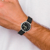 Steinhausen Altdorf Stainless Steel Black Flinque Dial with Black Leather Quick Release Band Watch