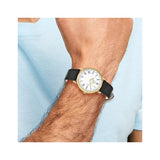 Steinhausen Altdorf Gold IP-plated Stainless Steel White Flinque Dial with Black Leather Quick Release Band Watch