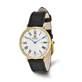 Steinhausen Altdorf Gold IP-plated Stainless Steel White Flinque Dial with Black Leather Quick Release Band Watch