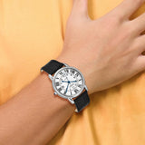 Steinhausen Delemont Stainless Steel White Dial with Black Leather Quick Release Band Watch