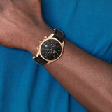 Steinhausen Lugano Rose IP-plated Stainless Steel Black Dial Chronograph with Black Leather Quick Release Band Watch