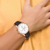 Steinhausen Lugano Rose IP-plated Stainless Steel White Dial Chronograph with Black Leather Quick Release Band Watch
