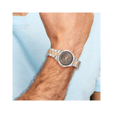 Charles-Hubert Two-Tone Rose IP-Plated Stainless Light Brown and Crystal Dial Watch