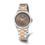 Charles-Hubert Two-Tone Rose IP-Plated Stainless Light Brown and Crystal Dial Watch