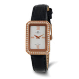 Charles-Hubert Rose IP-plated Stainless Steel Crystal Bezel White Dial Leather Band Watch