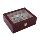 10 Grids Red/Black Wooden Watches Box Case Watch