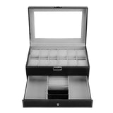 12 Grids Slots Double Layer Leather Watch Box