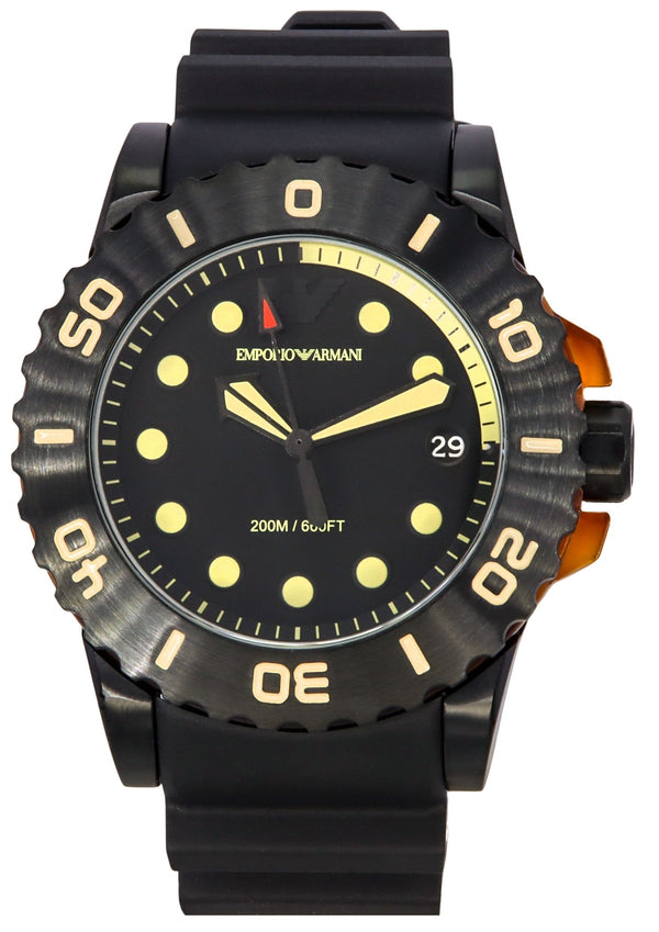 Emporio Armani Aqua Black Polyurethane Strap Black Dial Quartz Diver's AR11539 200M Men's Watch
