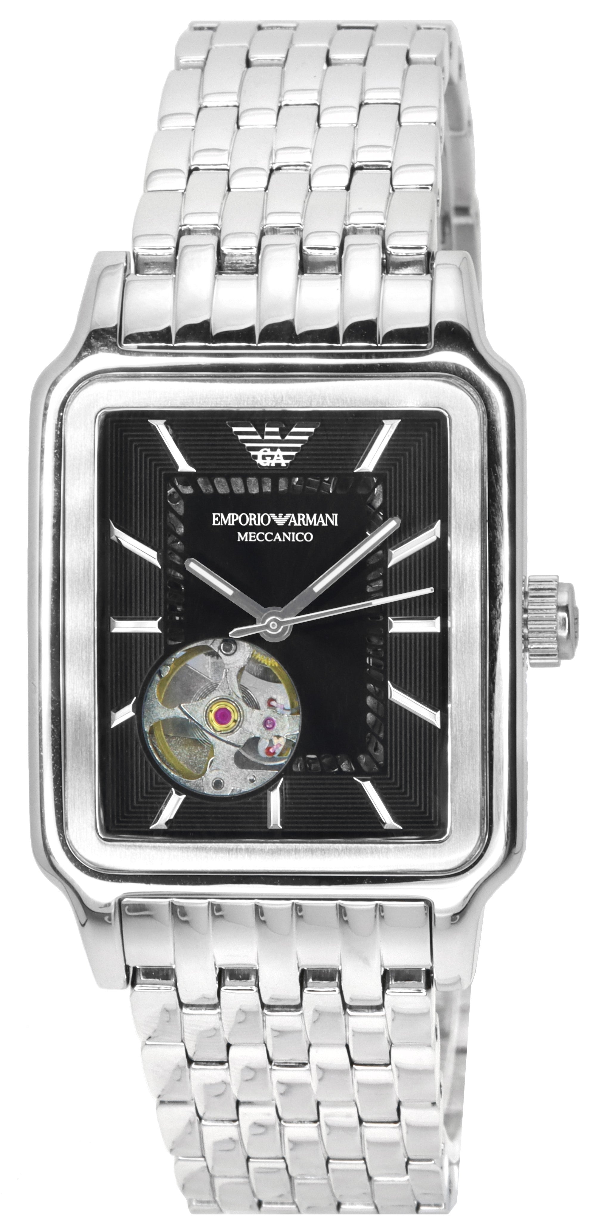 Emporio Armani Meccanico Stainless Steel Black Open Heart Dial