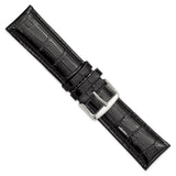 24mm Black Crocodile Grain Chrono Silver-tone Buckle Watch Band