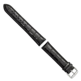 DeBeer 22mm Long Black Crocodile Grain Chronograph Leather with Silver-tone Buckle 8.5 inch Watch Band