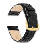 DeBeer 20mm Black Snake Grain Leather with Gold-tone Buckle 7.5 inch Watch Band