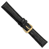 DeBeer 18mm Black Snake Grain Leather with Gold-tone Buckle 7.5 inch Watch Band