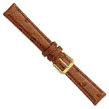 16mm Brown Ostrich Grain Leather Gold-tone Buckle Watch Band